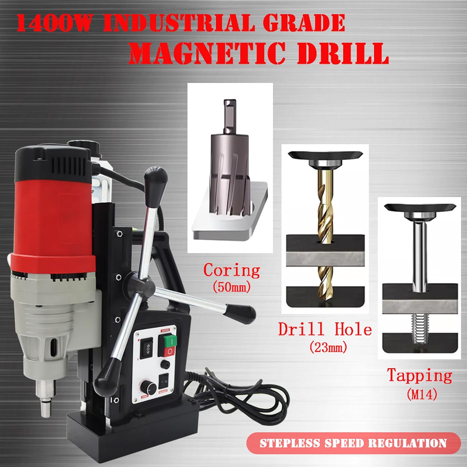 Magnetic Drill Electric Tapping Machine Multi-functional Drilling Hole and Tapping Machine Portable Coring Drill 1.97inch/Twist Drilling Hole 0.9inch /M14 Tapping