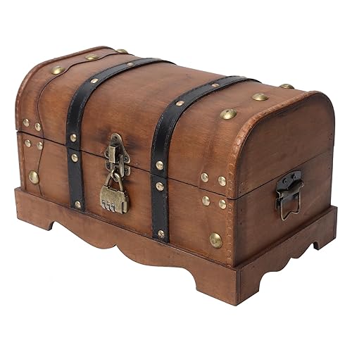 SwallowLiving Vintage Wooden Treasure Chest Box with Lock – 12.2"x7.1"x7.1"