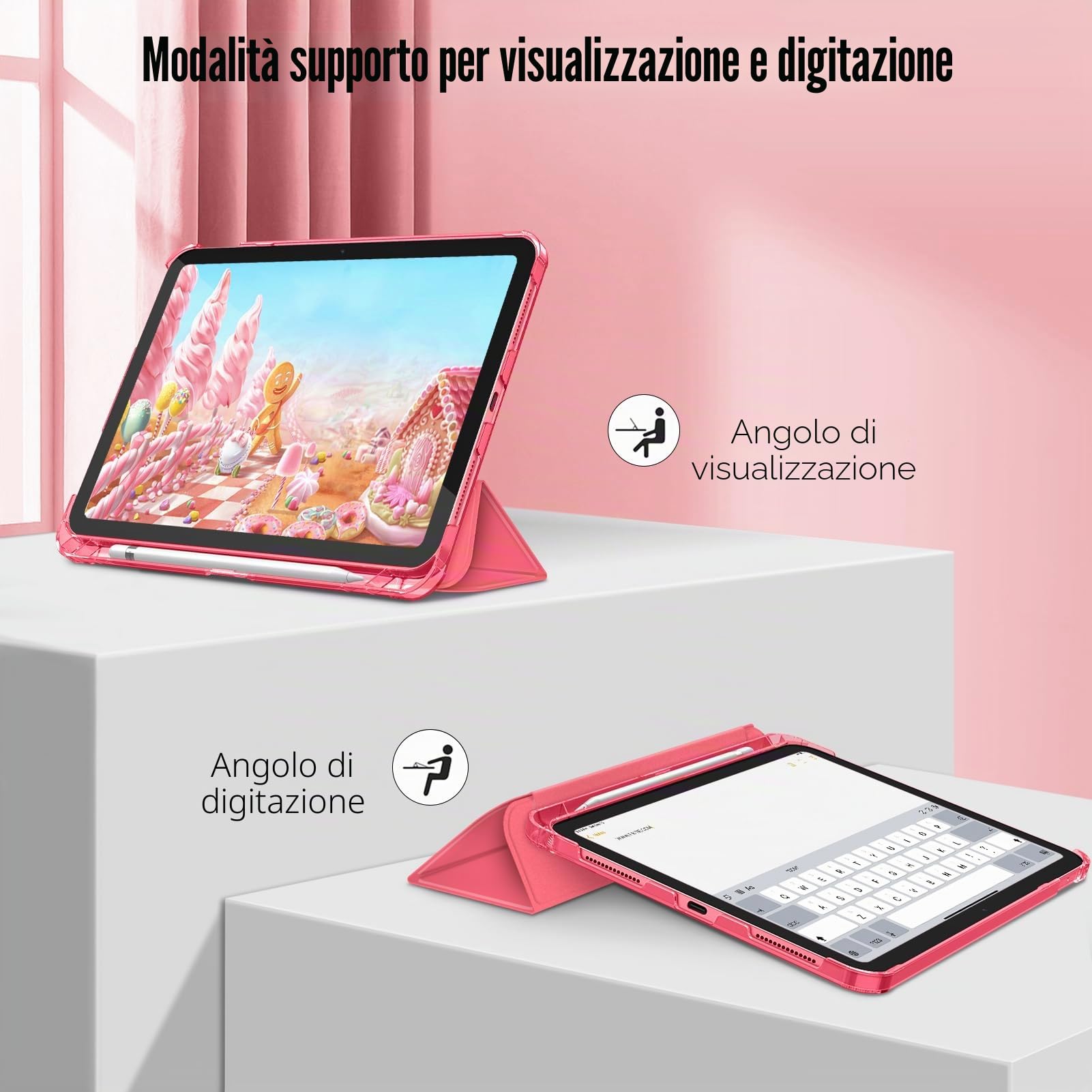 FINTIE Cover iPad 11ª Generazione 11" (2025) Portapenne Custodia Trasparente Posteriore Auto Sveglia Sonno Rosa