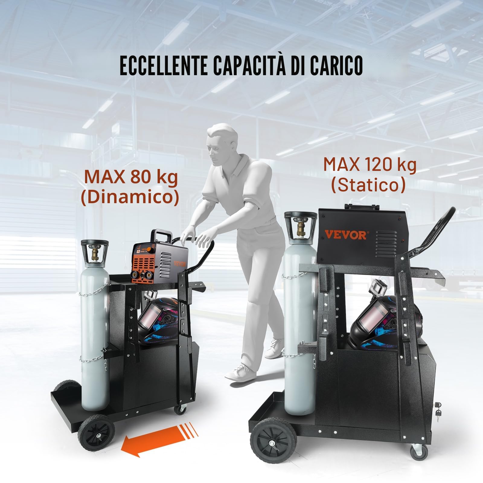 VEVOR Carrello per Saldatura 2 Ripiani con Armadio Serratura Antifurto Mensola per Trasporto Saldatrice con Ruote Carico Massimo 80-120 kg Carrello Ideale per Attrezzatura di Saldatura MIG TIG ARC MMA