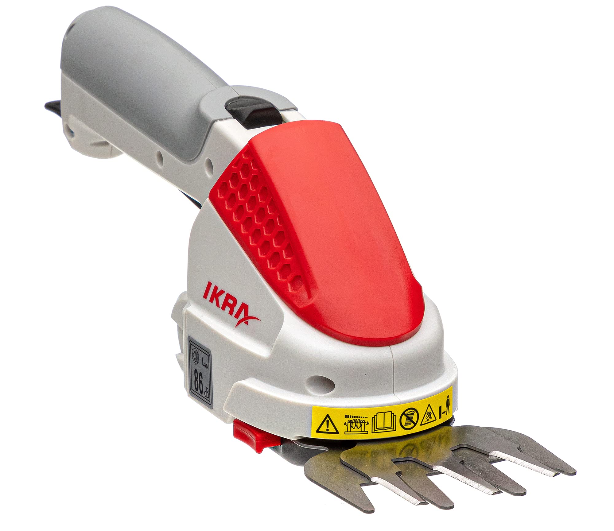 IKRA Akku Grasschere Strauchschere 2in1 IGBS 1054 LI 7,2V Laufzeit max 175 Min inkl Akku Ladegerät & Tasche, Grau/ Rot