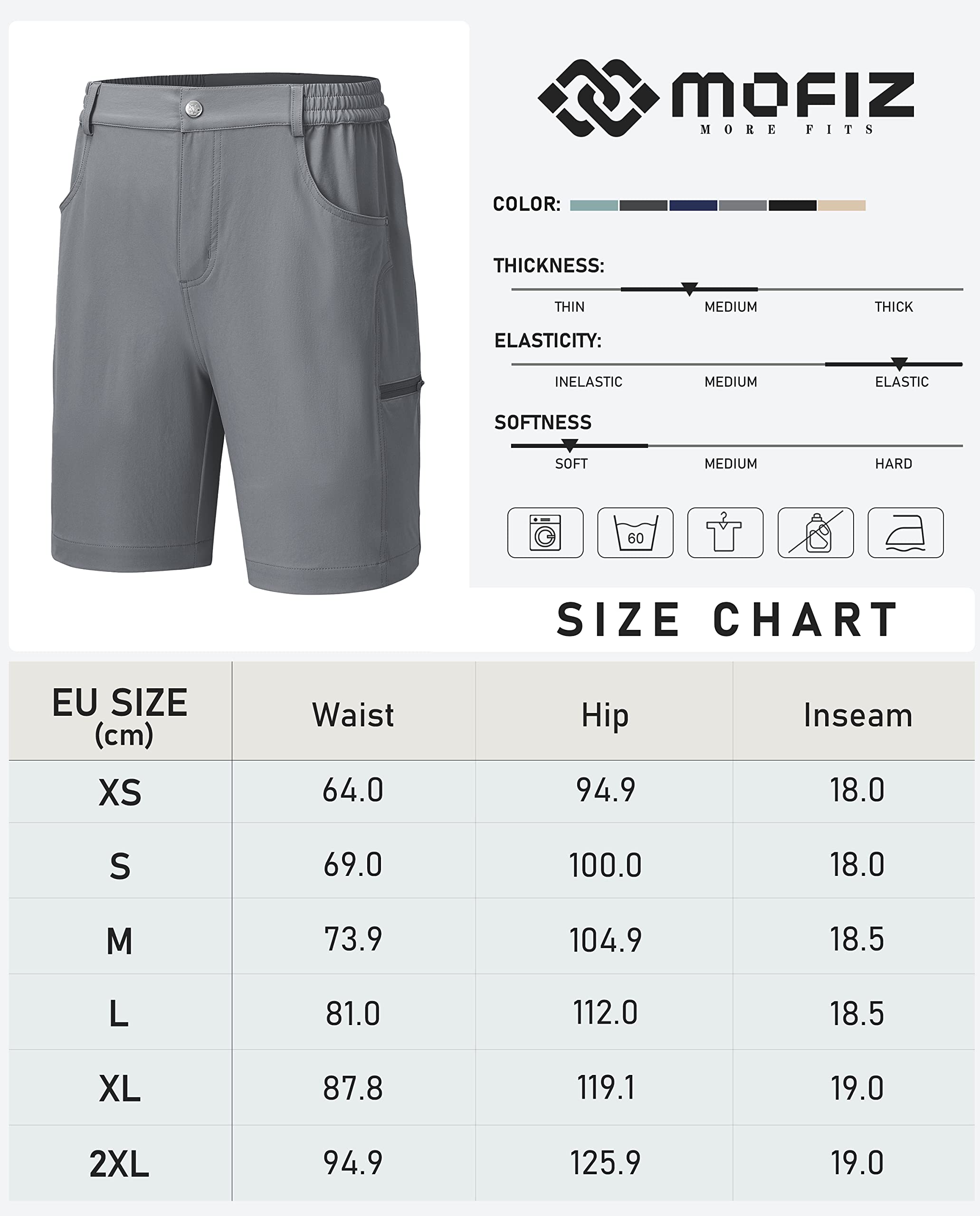 MoFiz Spodenki Cargo Damskie Hiking Shorts Lekkie Elastic Trekking Spodnie robocze Wodoodporny z kieszeniami, Szary, L