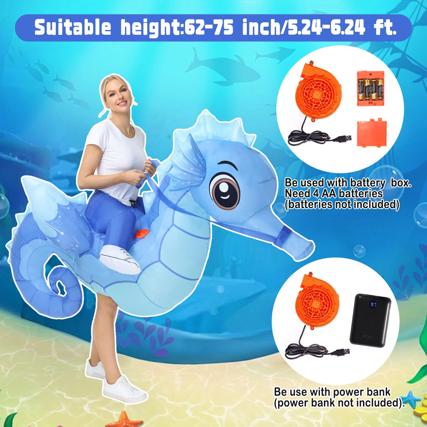 Spinosaurus Inflatable Seahorse Costume for Adult Inflatable Costume Halloween Blow Up Costumes Funny Inflatable Sea Costumes for Men Women - Image 2
