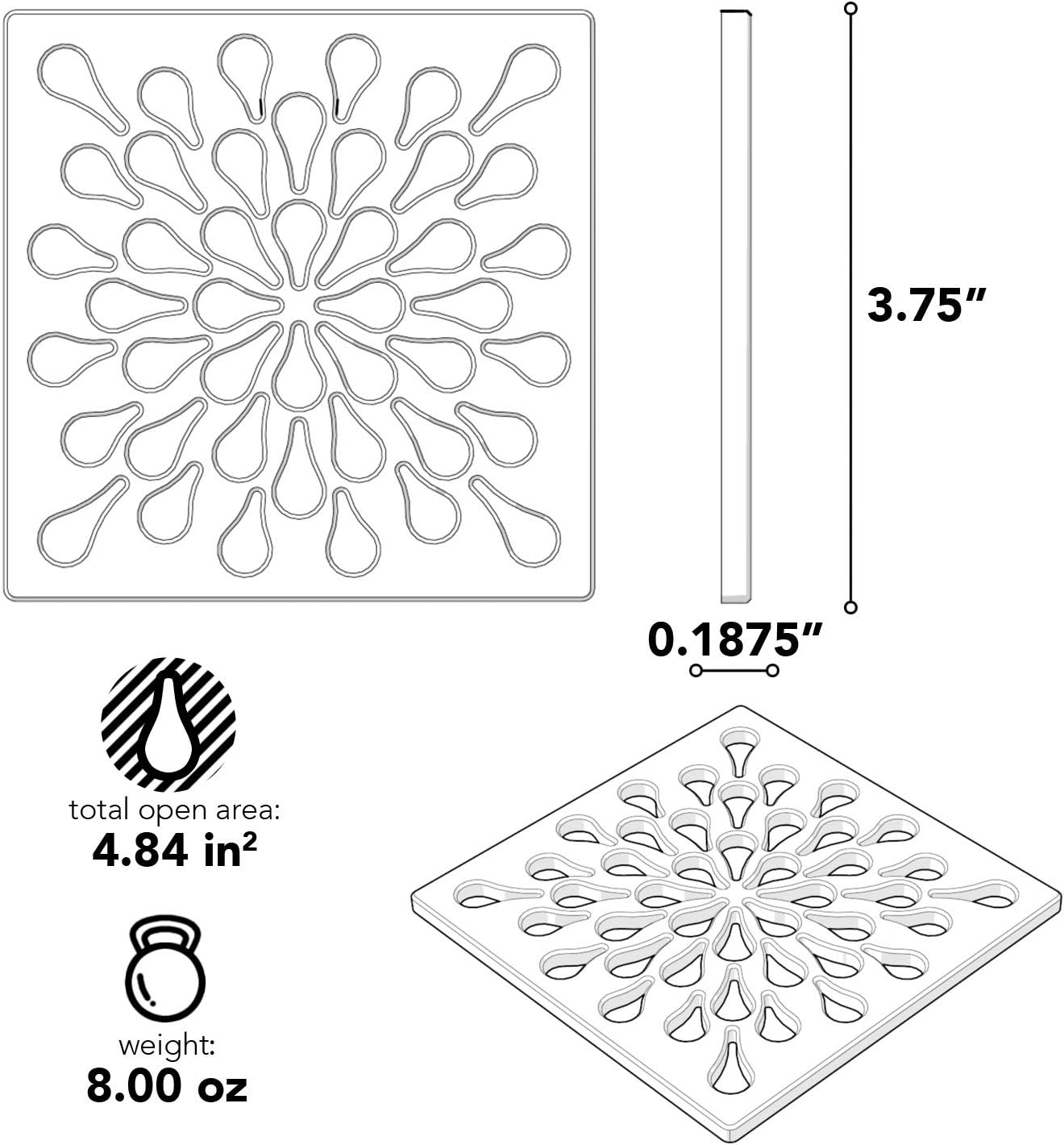 Ebbe E4805-BN 4" Unique Grate, Splash, Brushed Nickel