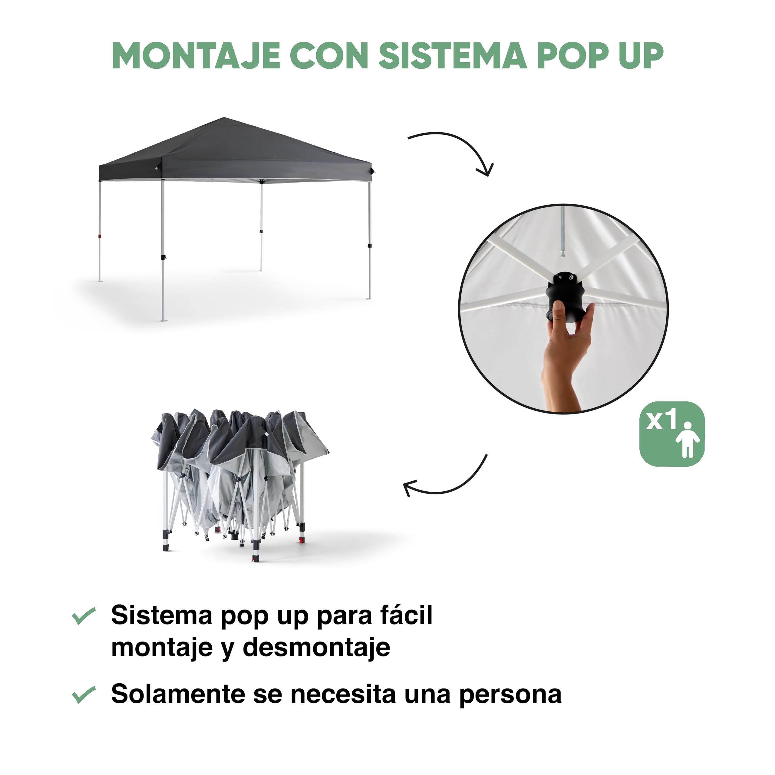 KG KITGARDEN - Carpa Plegable 3x3m con Diseño Pop Up, Incluye Piquetas y Bolsa de Transporte, Gris