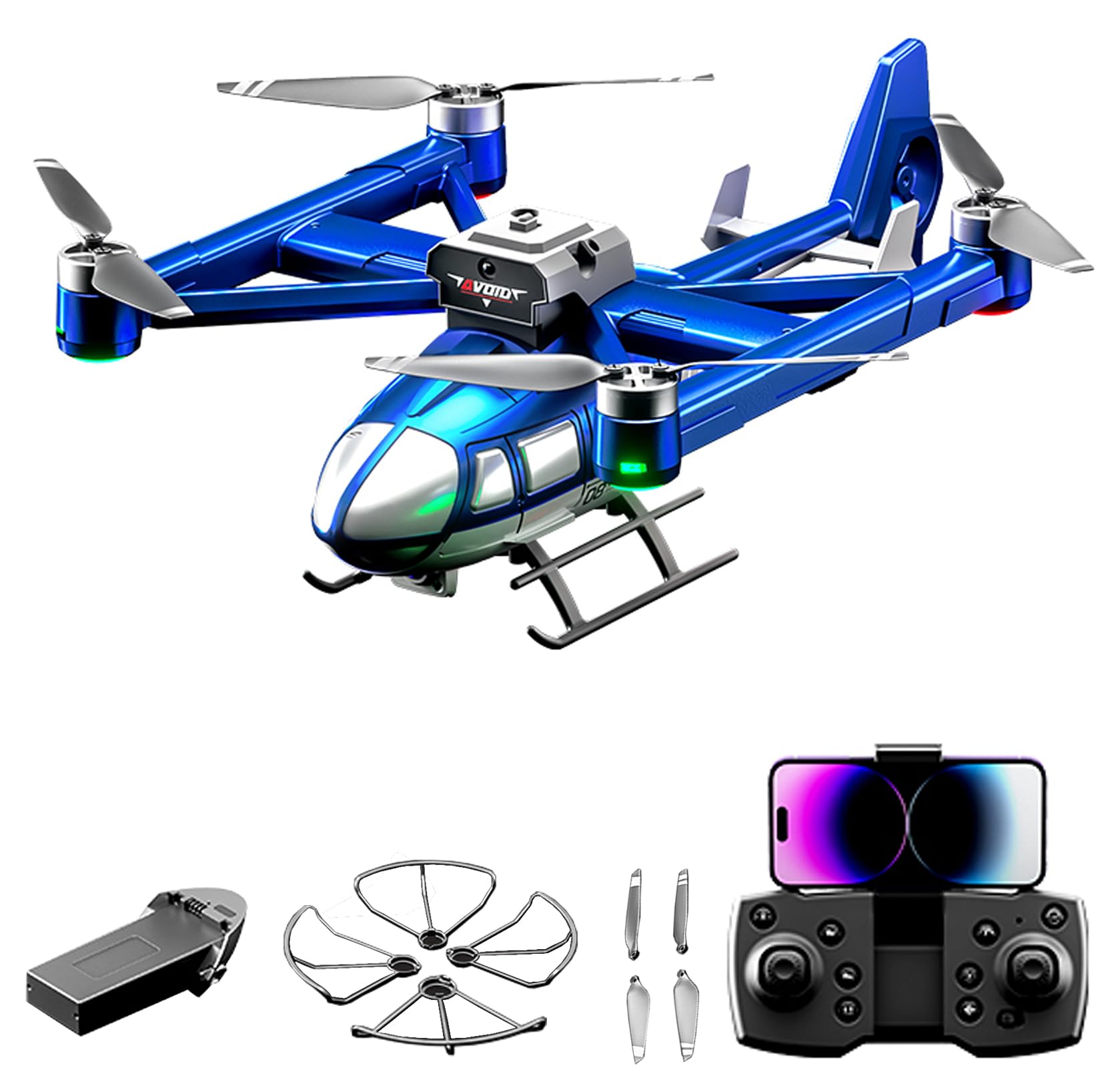 Hylukon Remote Control Quadcopter with Dual Camera 720P Brushless Motor 2.4GHz Airbus Quadcopter Five Sided Obstacle Avoidance Optical Flow Hovering Orbit Flight Gift for Kid Adult Blue 1 Battery