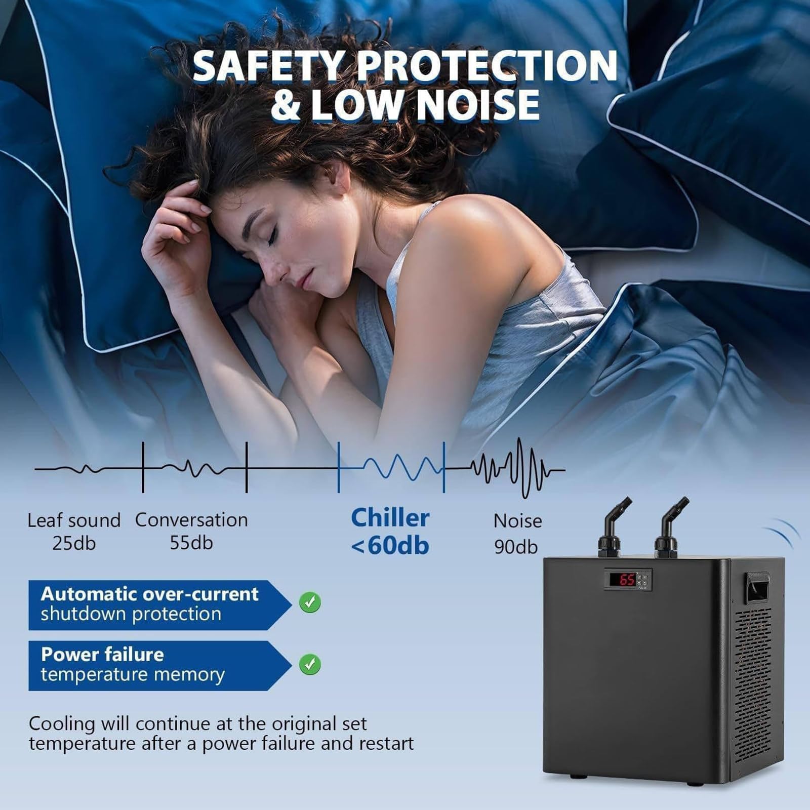 Refroidisseur d'eau plongeant froid pour hydroponie, solution de refroidissement réglable efficace pour aquariums et poissons, capacité de 500 L