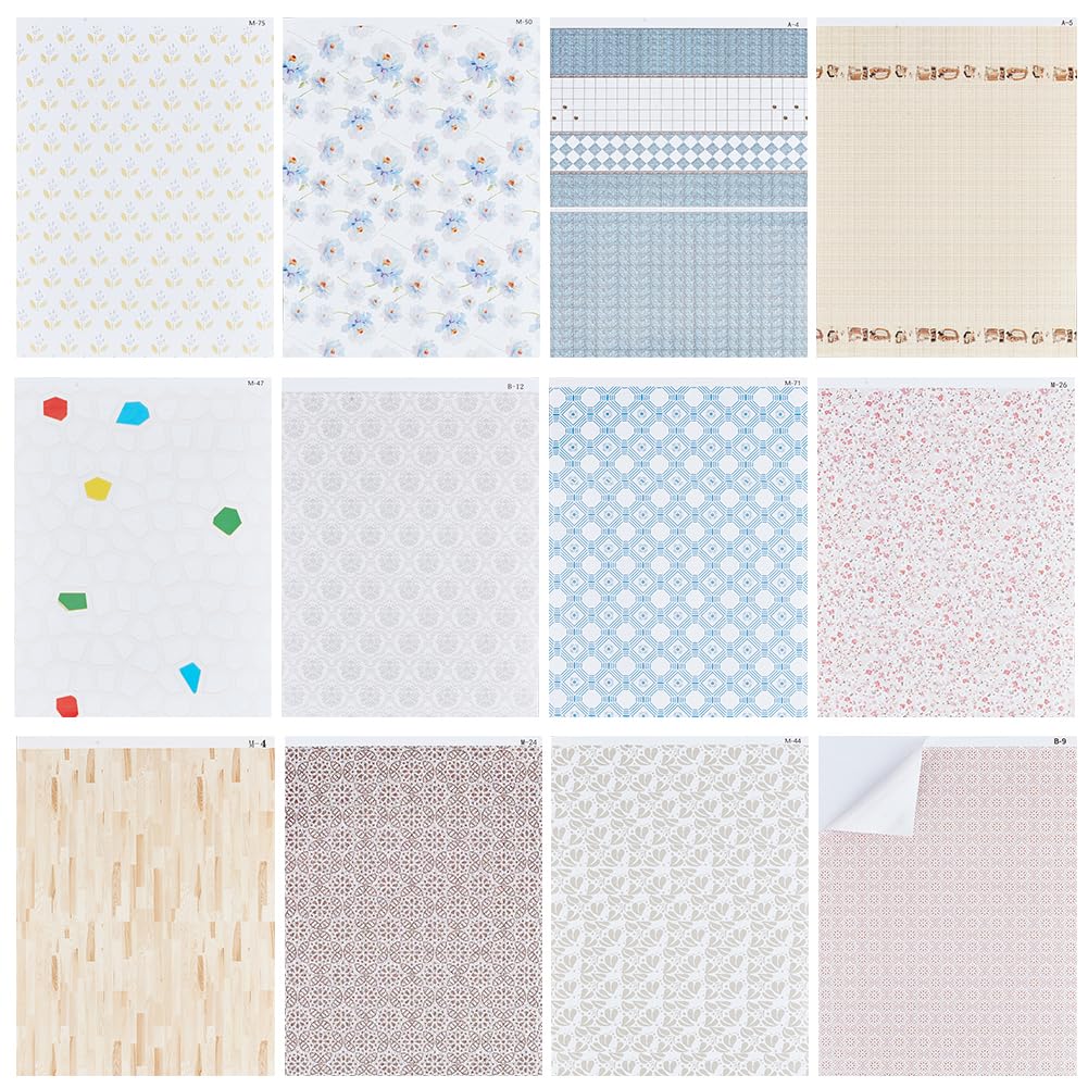 BENECREAT 12 Colors Miniatures Dollhouse Wallpaper