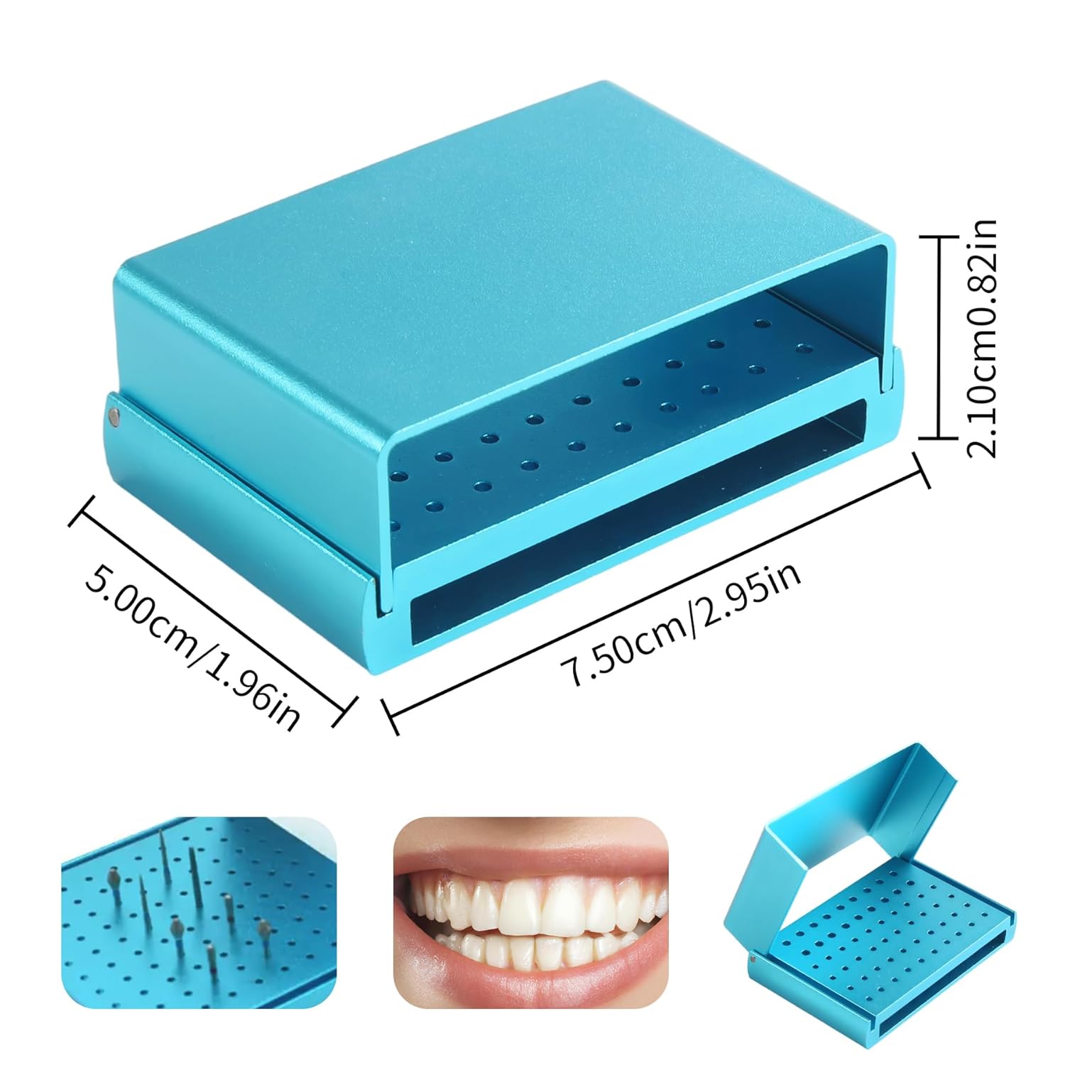 Dental Burs Holder Block Case Disinfection for Diamond FG and CA Burs Aluminium Autoclavable Opening Box 86 Holes Blue