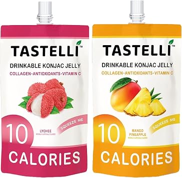 Tastelli 2-Flavor Konjac Jelly Variety Pack Mango&Pineapple, Lychee| Low Calorie & Sugar Free Fruit Jelly Pouches | Healthy Portable Snack for Adults, Diet, Work & Travel