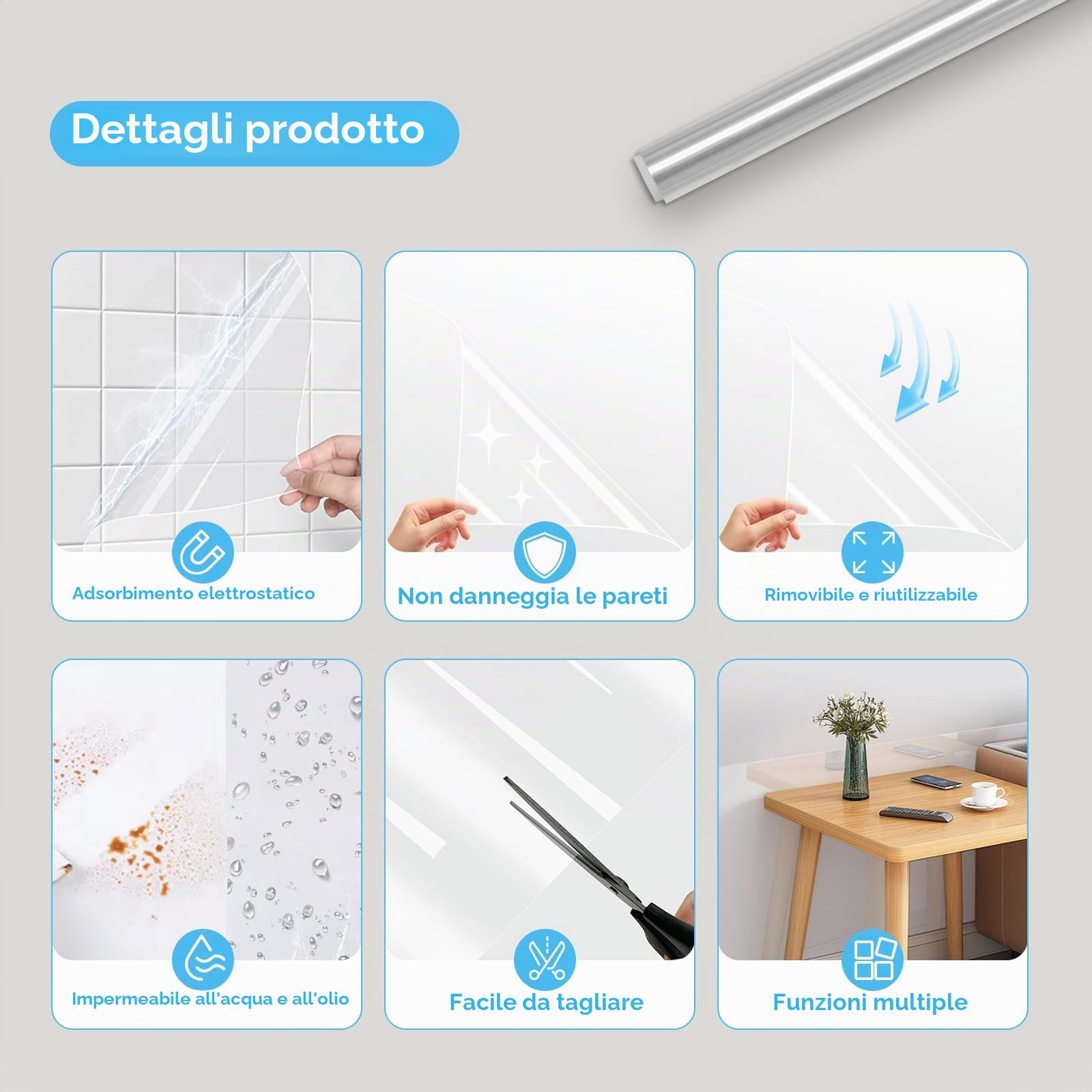 Pellicola Protettiva Elettrostatica per Parete, Pellicola Protettiva Trasparente per Pareti, Carta Adesiva, Pellicole Elettrostatiche Trasparenti Rimovibili per Paraschizzi e Pareti (15,75" X 393")