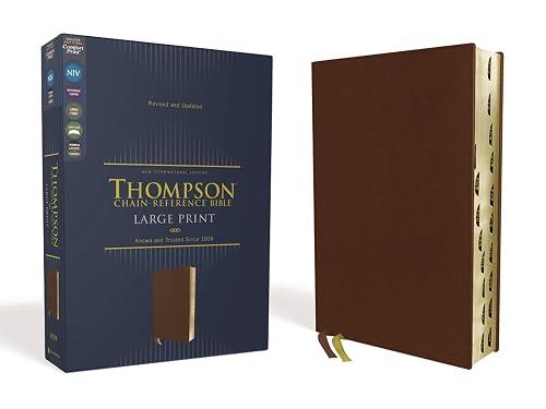 NIV, Thompson Chain-Reference Bible, Large Print, Genuine Leather, Cowhide, Brown, Red Letter, Art Gilded Edges, Thumb Indexed, Comfort Print - Zondervan