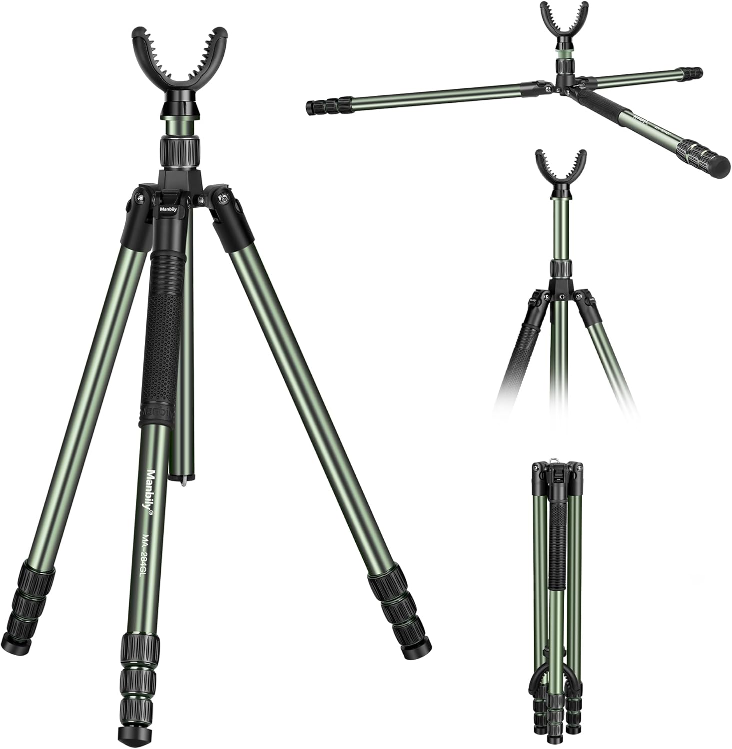 Manbily 73" Aluminum Hunting Tripod With 360 U-Shaped Shooting Rests Head, Shooting Sticks for Hunting