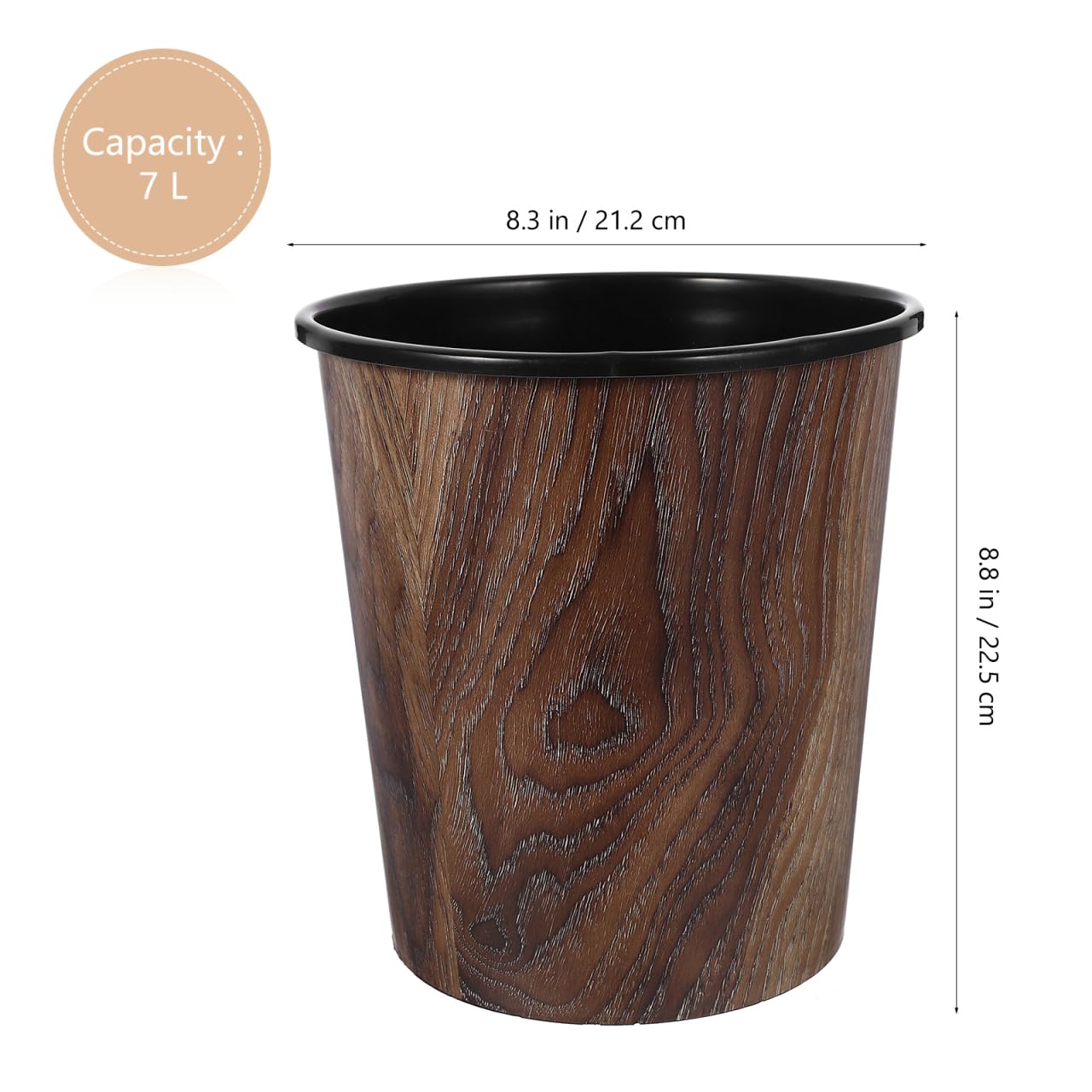Wood Grain Trash can 1.8 Gallon Plastic Wastebasket Open Top Small Round Garbage Bin for Home Office Bathroom Living Room Imitation Wood Style