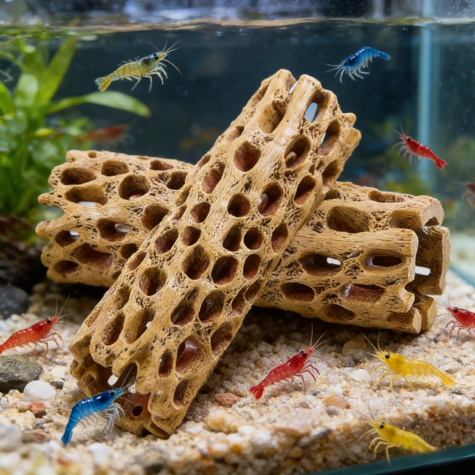 2 pezzi nascondiglio per gamberetti – tronco d'albero cavo, grotta dell'acquario, simulazione del tronco d'albero, in resina, per acquario, tronco, accessori per acquario, per pesci, gamberetti