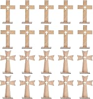 Vista 1 de SEWACC 20 cruces de madera para manualidades, pequeñas cruces de madera sin terminar, cruz católica de pie con bases, cruz de pared de madera