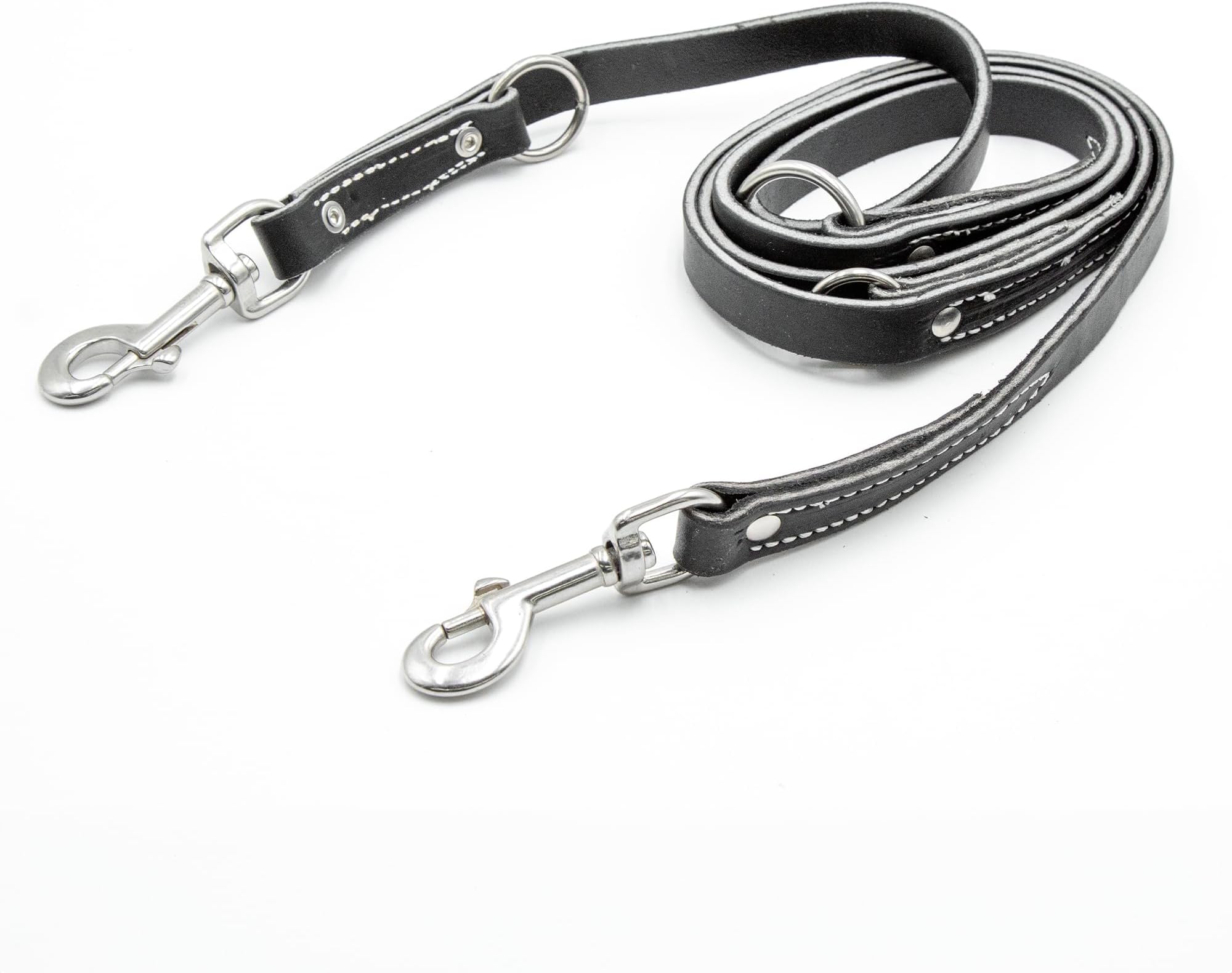 Leerburg's Heavy Duty 6 Foot by 3/4 inch Black Police Leash with 2 Stainless Steel Clasps, 2 Stainless Steel D Rings, Stainless Steel pop Rivets, sew and Amish Made in Wisconsin