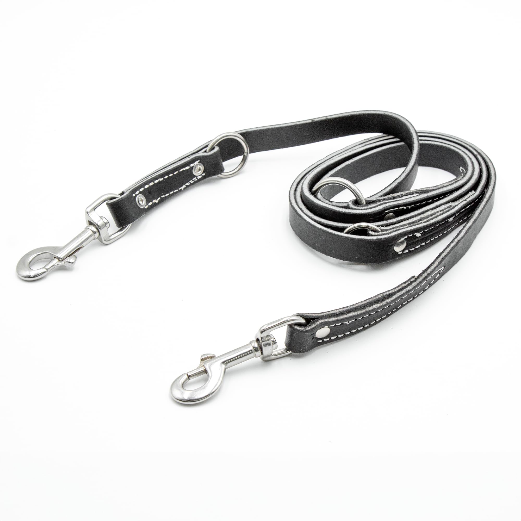 Leerburg's Heavy Duty 6 Foot by 3/4 inch Black Police Leash with 2 Stainless Steel Clasps, 2 Stainless Steel D Rings, Stainless Steel pop Rivets, sew and Amish Made in Wisconsin