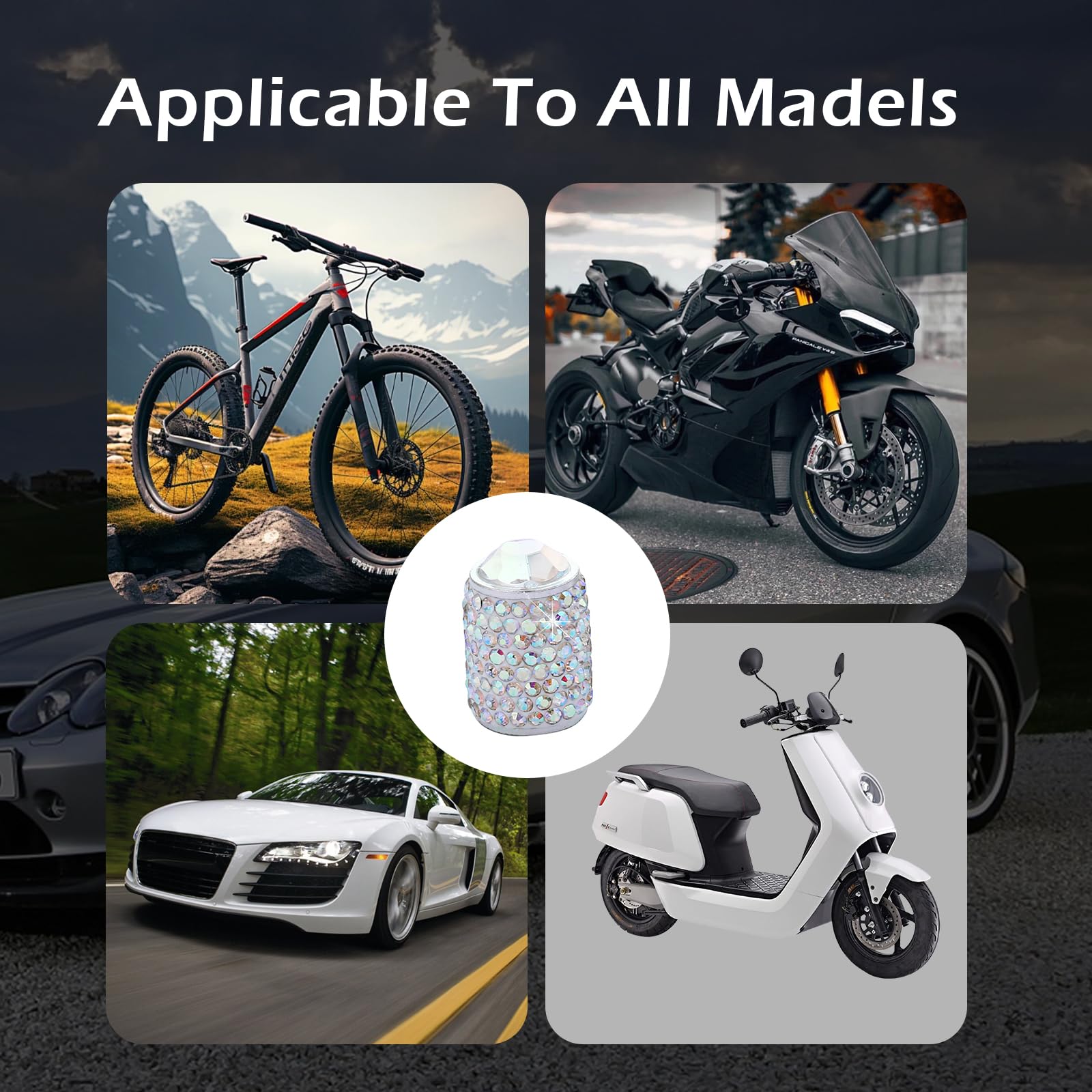 4PCS Bling Tire Valve Caps Crystal Rhinestone Car Wheel Tire Valve Covers Waterproof Dustproof Tire Air Valves Cap — view 7