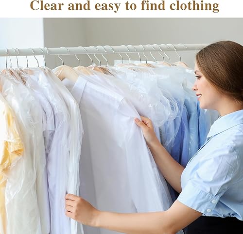 Miniatura 10 de Paquete de 30 fundas de vestir transparentes para colgar bolsas de plástico para ropa de 23.6 x 51.2 pulgadas, bolsas transparentes de limpieza en