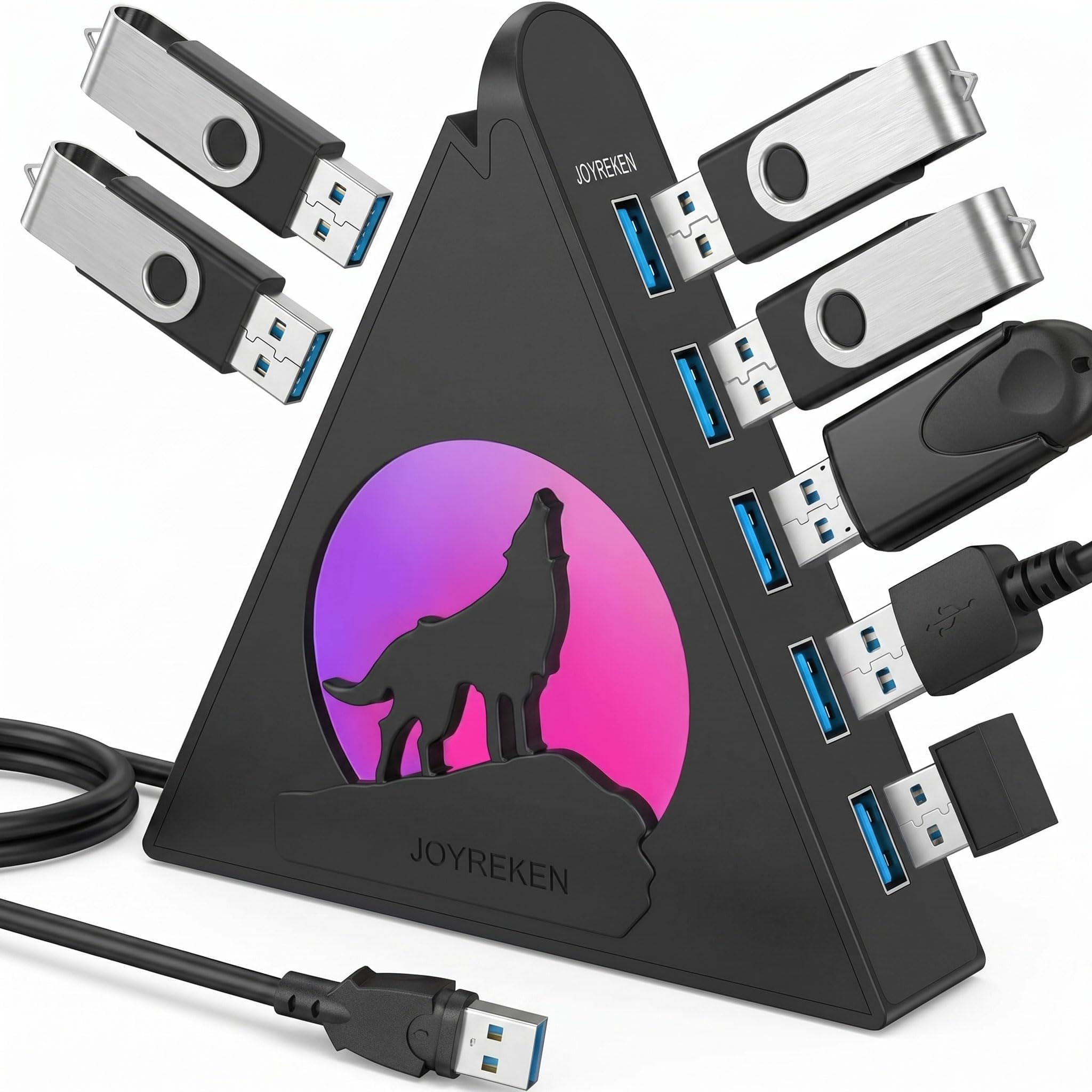 7-Port USB 3.0 Hub, Vertical USB Hub Splitter with RGB Lighting,5Gbps High-Speed Data Transfer and 2FT Extension Cable, Compatible with PC, MacBook, Laptop, PS5, Xbox, Flash Drive, Printer