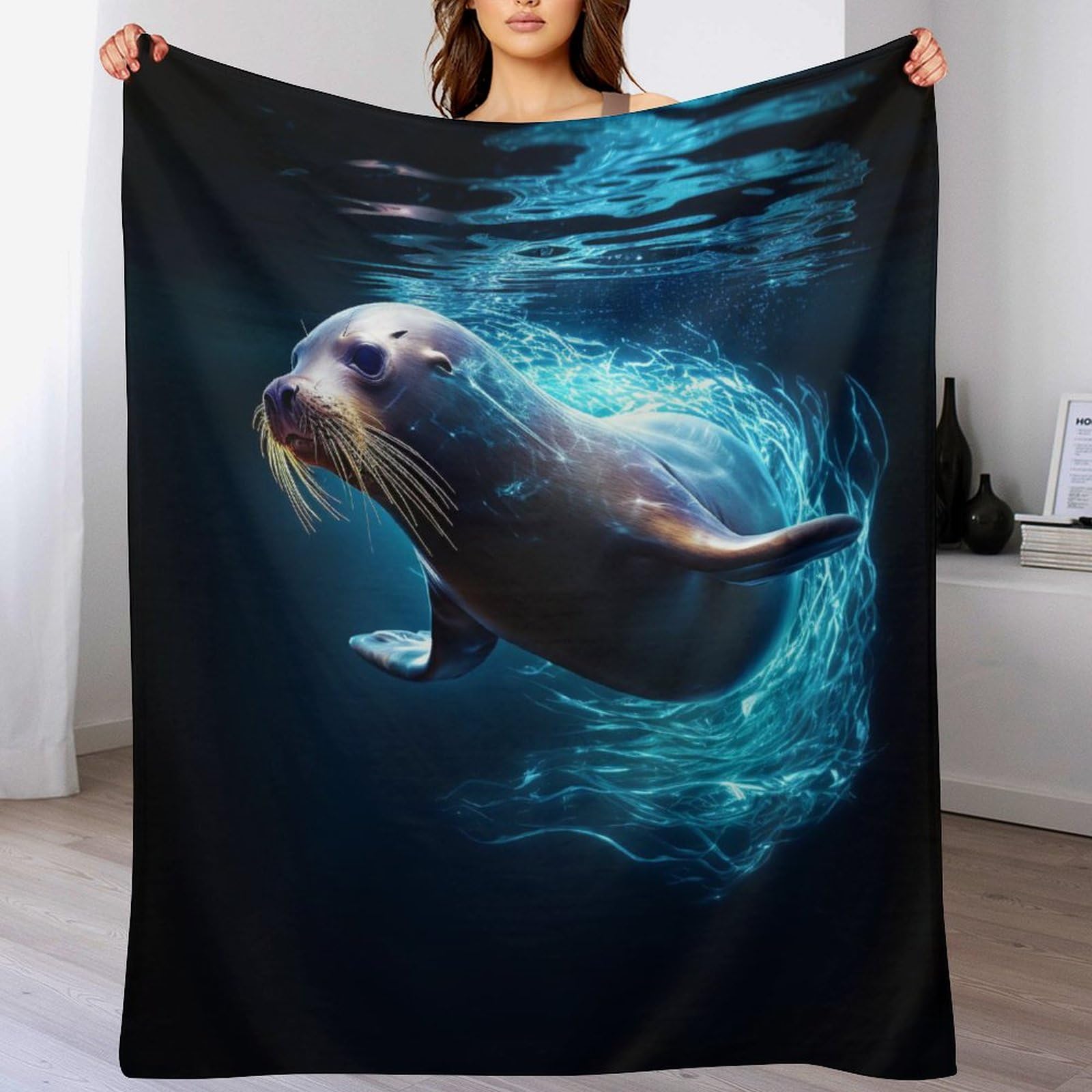 Ggjjtt Animal Seal Blanket Anti Pilling Fleece Throw Blankets For Sofa Bed 3D Blanket Soft Four Seasons Living Room Travel Outdoor 140×180Cm
