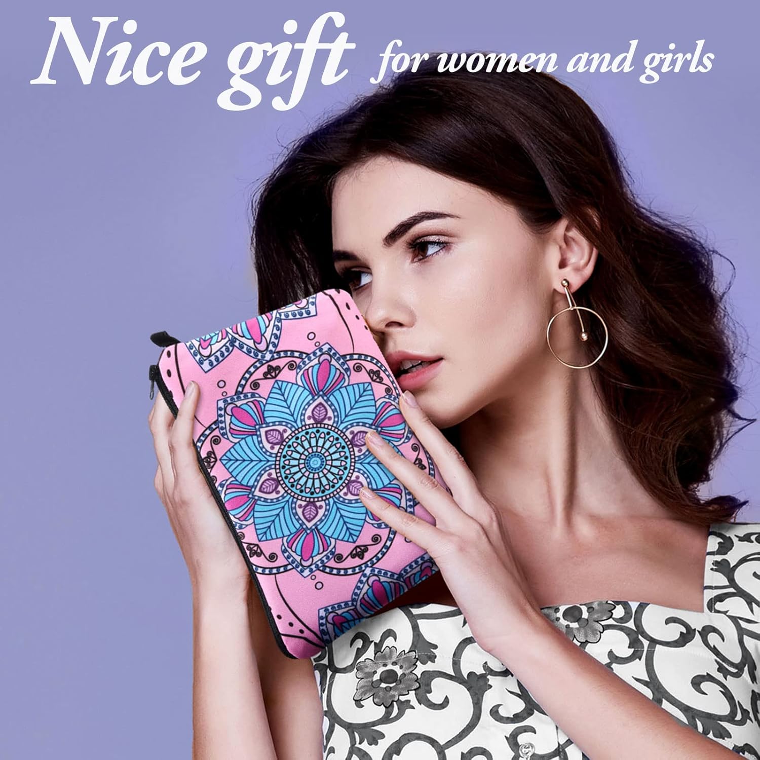 Dunzy 16 Pcs Bulk Makeup Bag for Women Gifts for Mom Canvas Cosmetic Bags with Zipper Pouches Waterproof Travel Toiletry Organizer for Girls Mother Teacher Nurse Bridesmaids (Mandala)