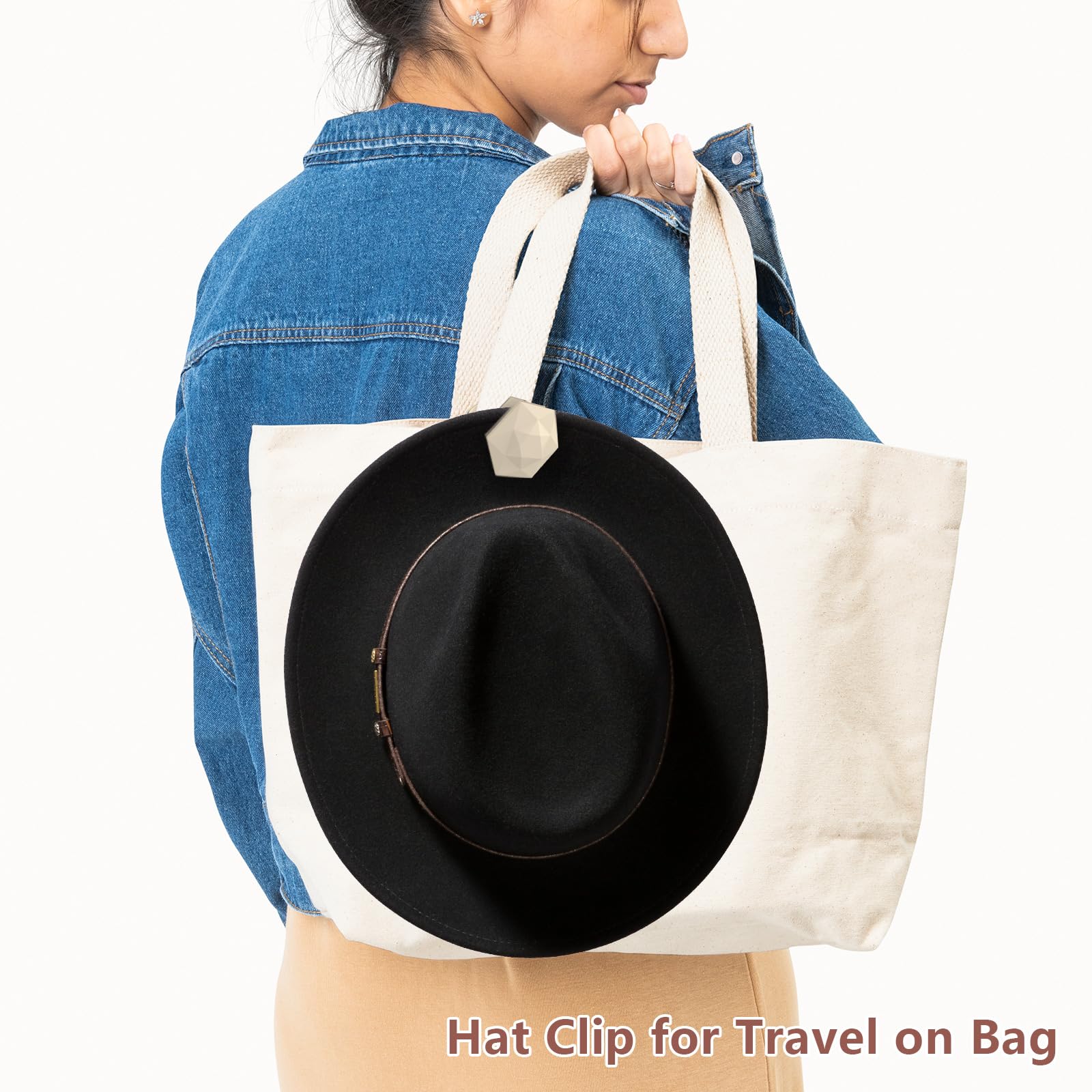 MAGTOBO Magnetic Hat Clip for Travel – High Strength Magnet Hat Holder for Traveling Fits on Bags, Backpacks, Purses, Car, Bike, Stroller, Luggage, Totes, Wrist... (Beige)