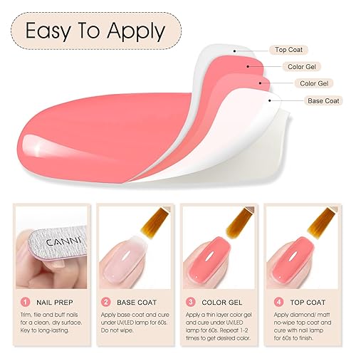 Miniatura 5 de CANNI - 1 esmalte de gel de color rosa intenso, pomelo rosa, esmalte de uñas de alto brillo semipermanente para lámpara UV, uñas francesas, para uso