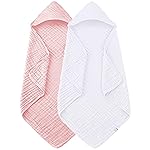 Spotted Play 2 Pack Hooded Baby Towels - 100% Muslin Cotton for Newborns, Infants, Toddlers - Large 32x32Inch Size - Highly Absorbent and Essential for Newborn Care, White and Pink