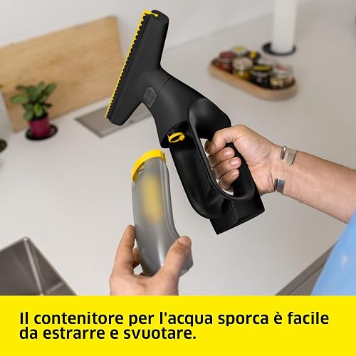 Kärcher WV 2 Universal Precision+ Black Cordless Window Vacuum Cleaner, Battery Life: 35 min, Dirty Water Tank: 120 ml, 2 Suction Nozzles, Spray Bottle with Microfibre Mop Cover, 20 ml Window Cleaner - 7