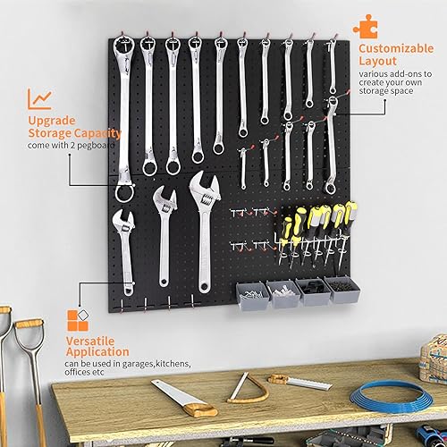 Miniatura 7 de Organizador de pared con tablero de clavijas, accesorios de tablero de clavijas, panel de clavijas de metal, tablero de clavijas grande de acero