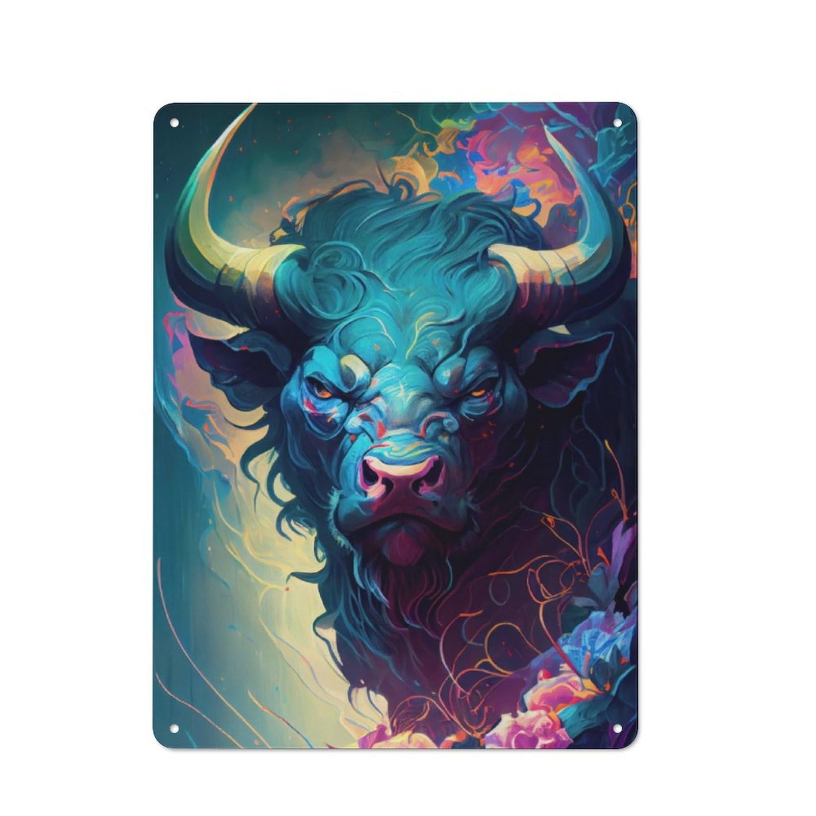 Junmoney The Blue Angry Bull Vintage Tin Sign With Design 40X30cm, Vintage Cafe Wall Decor For Coffee Bar, Kitchen, Bistro Or Tea Corner