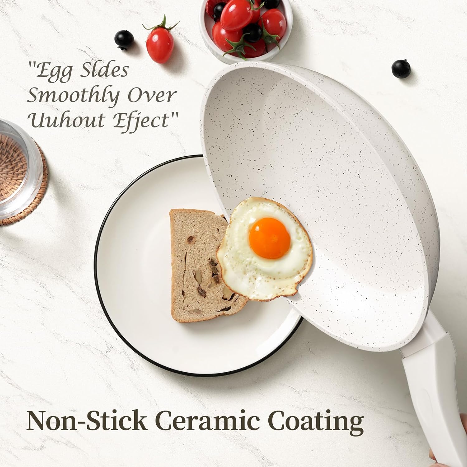 Innerwell 8 Inch Non Stick Frying Pan - White Ceramic Non Stick Skillet Frying Pans, Safe&No Toxic Egg Omelette Frying Pan, Small Nonstick Cookware Cooking Pan, Induction Compatible, PFOA&PFAS Free - Image 4