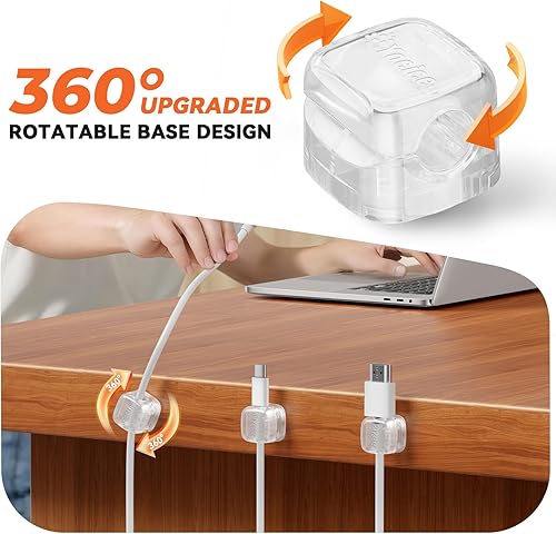 Miniatura 2 de Paquete de 6 organizadores de cables giratorios, clips de cable de resorte, soporte de cable de gestión de cables de escritorio, clips adhesivos