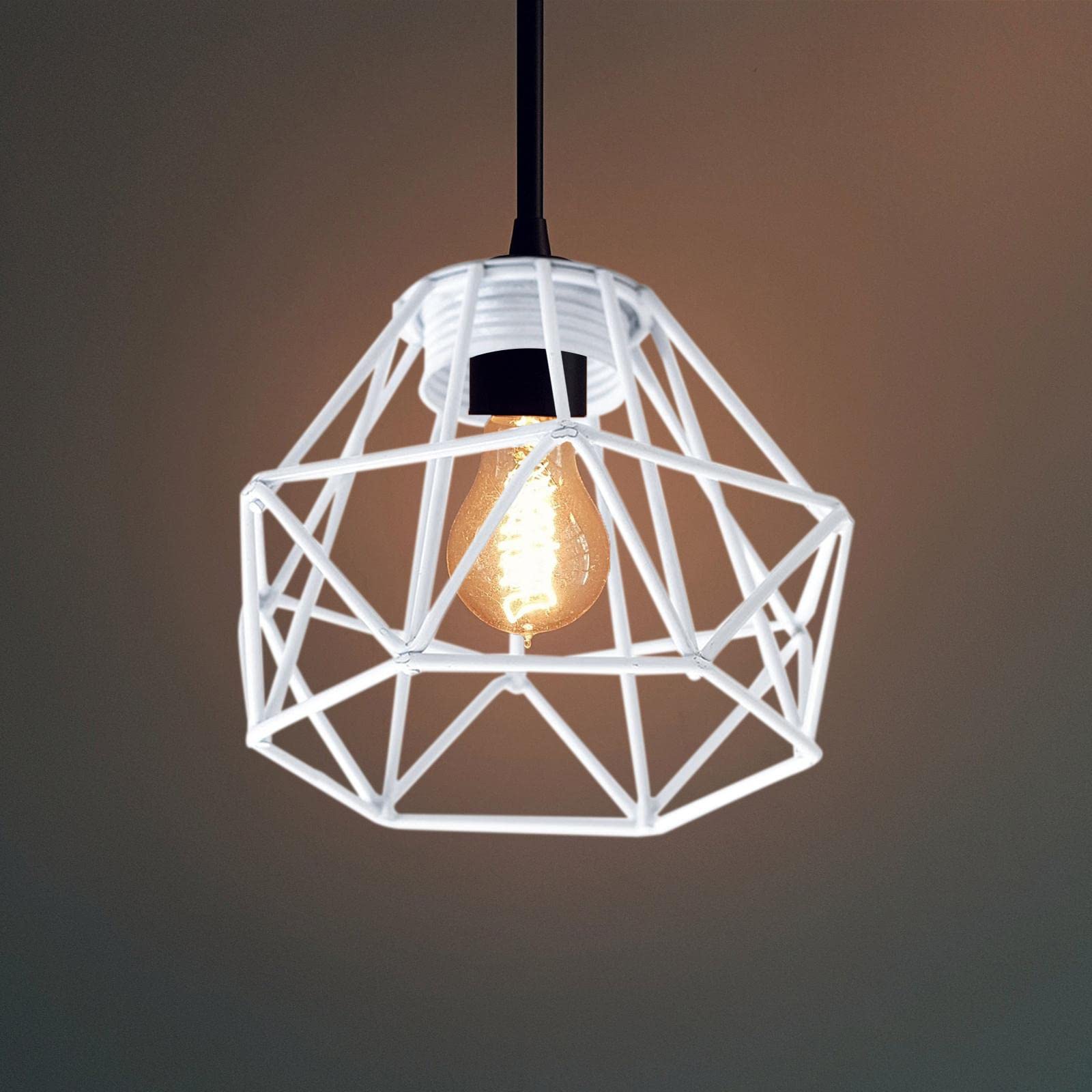 predolo Paralume in metallo con gabbia luminosa, copertura per luce a sospensione, decorazione da parete, a forma di diamante, durevole, lanterna, paralume, Bianco