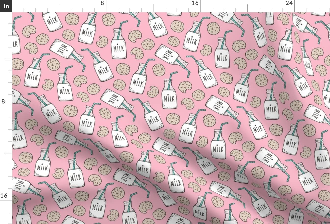 Spoonflower Fabric - Milk Cookies Pink Breakfast Food Sweets Cookie Printed on Chiffon Fabric by The Yard - Sewing Fashion Apparel Dresses Home Decor