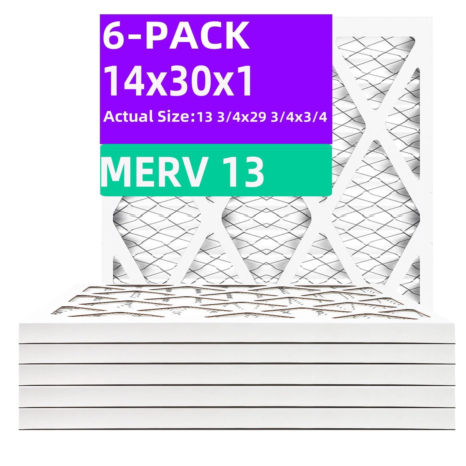 MERV 13 (6er-Pack) plissierter Luftfilter (tatsächliche Größe: 34,9 x 75,6 x 1,9 cm) MPR 1900 & FPR 10, Ofenluftfilter, 14 x 30 x 1 Luftfilter, 14 x 30 x 1
