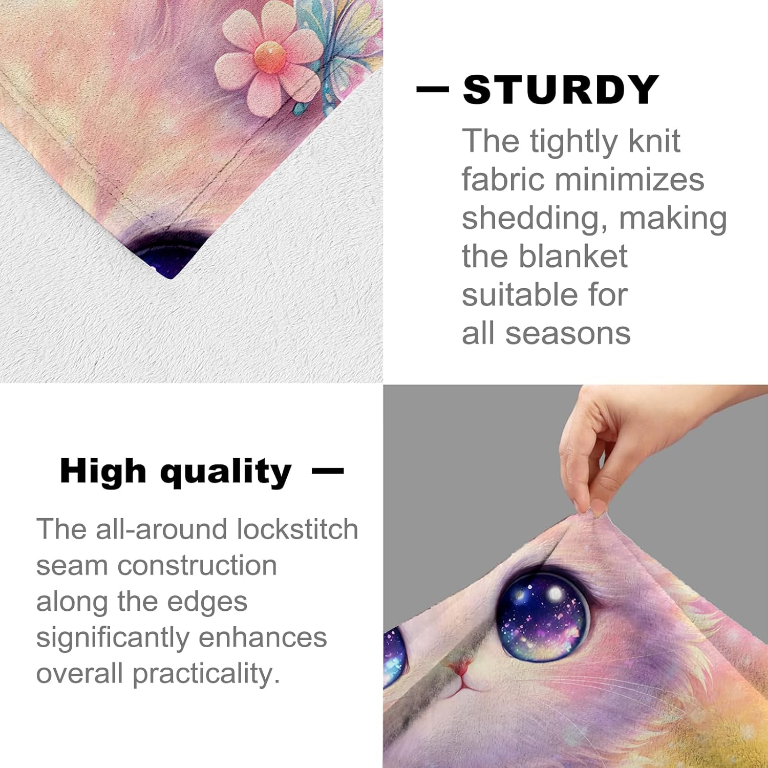 Cat Throw Blanket for Girls and Cat Lovers, Cute Rainbow Kitten Flannel Blankets, Kawaii Animal Gifts, Soft Warm Cozy Throws for Sofa Couch Bed Living Room Bedroom Home Decor 60" x 50"