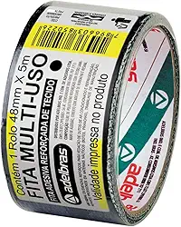 Adelbras Silver Tape Fita Adesiva Reforçada Multiuso de Tecido, Preto, 48 mm x 5 m