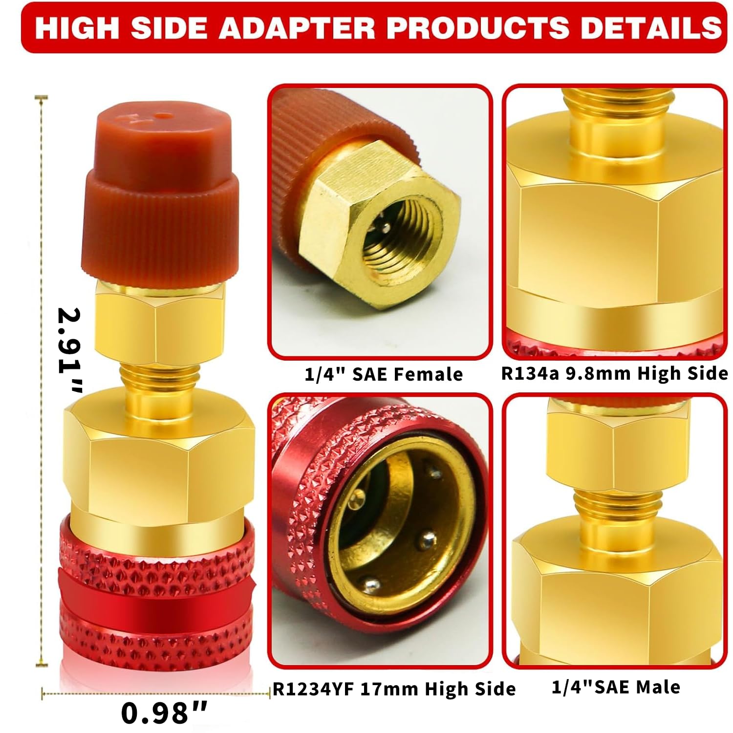 R1234yf Adattatore Aria Condizionata, 2 Pezzi R134a a R1234yf Convertitore, Attacco Veloce Alta e Bassa Pressione (Rosso/Blu)