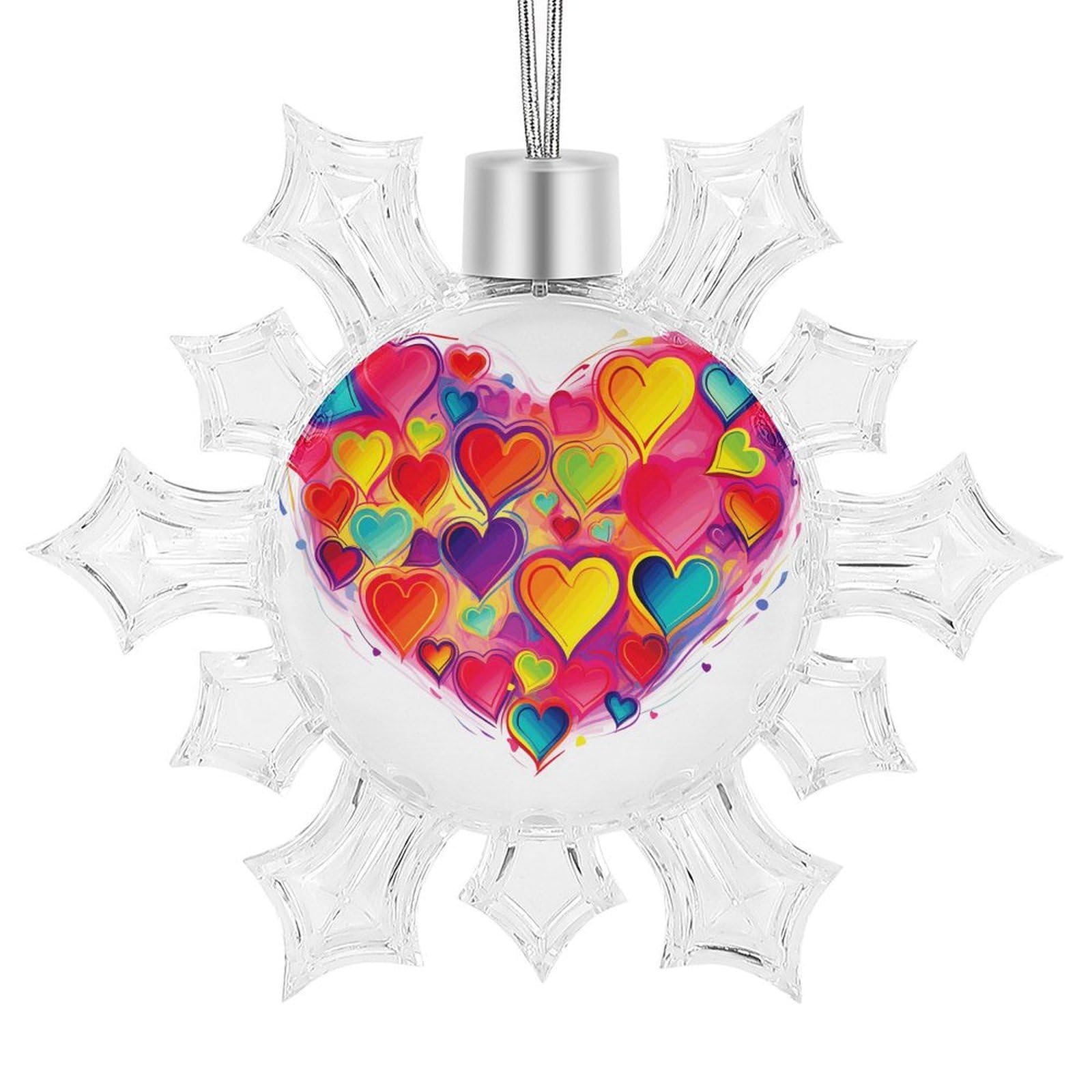 Colourful Heart1 Snowflake Decorations, Winter Snowflake Ornaments Christmas Party Decorations Christmas Tree Decorations for Xmas Tree Winter New Year Party Supplies
