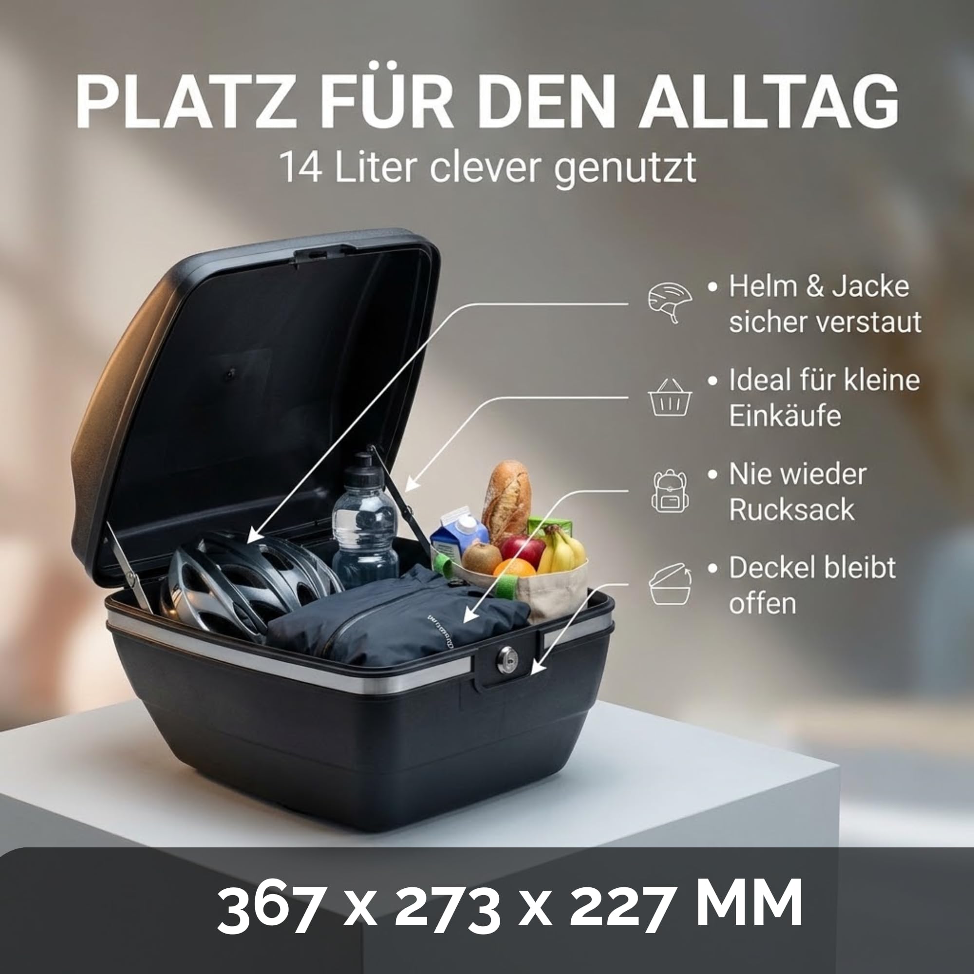 Thiru Touring-Tresor Fahrradkoffer 14L - abschließbar & wasserdicht für Gepäckträger - diebstahlsichere Hartschale mit Universalhalterung für E-Bike & City-Bike - Made in Germany - 36x27x22 cm