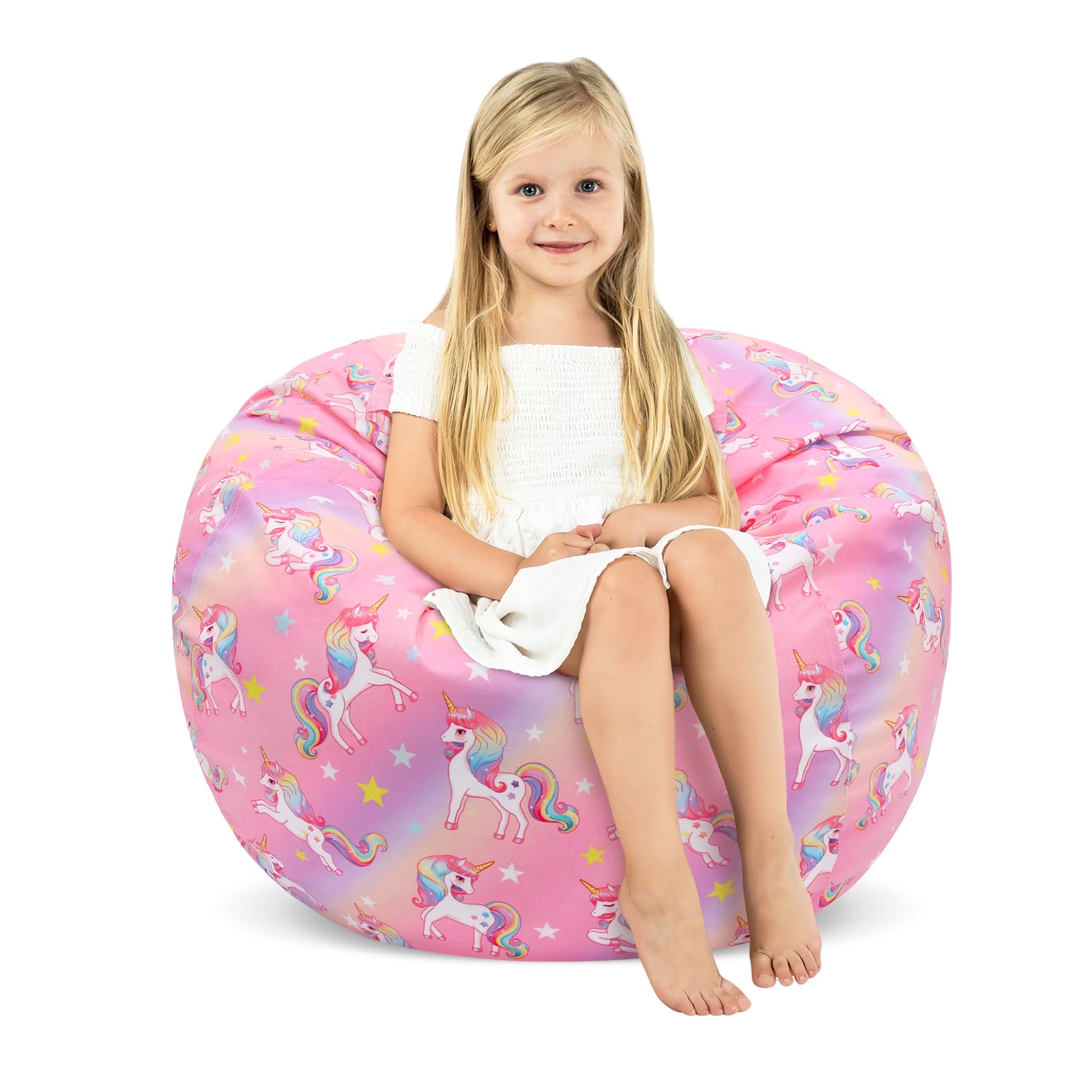 Kids Bean Bag Chair-Cover Only-Large Stuffed Animal Storage Bean Bag for Girls Boys Indoor Outdoor (No Filling),Unicorn Gradient