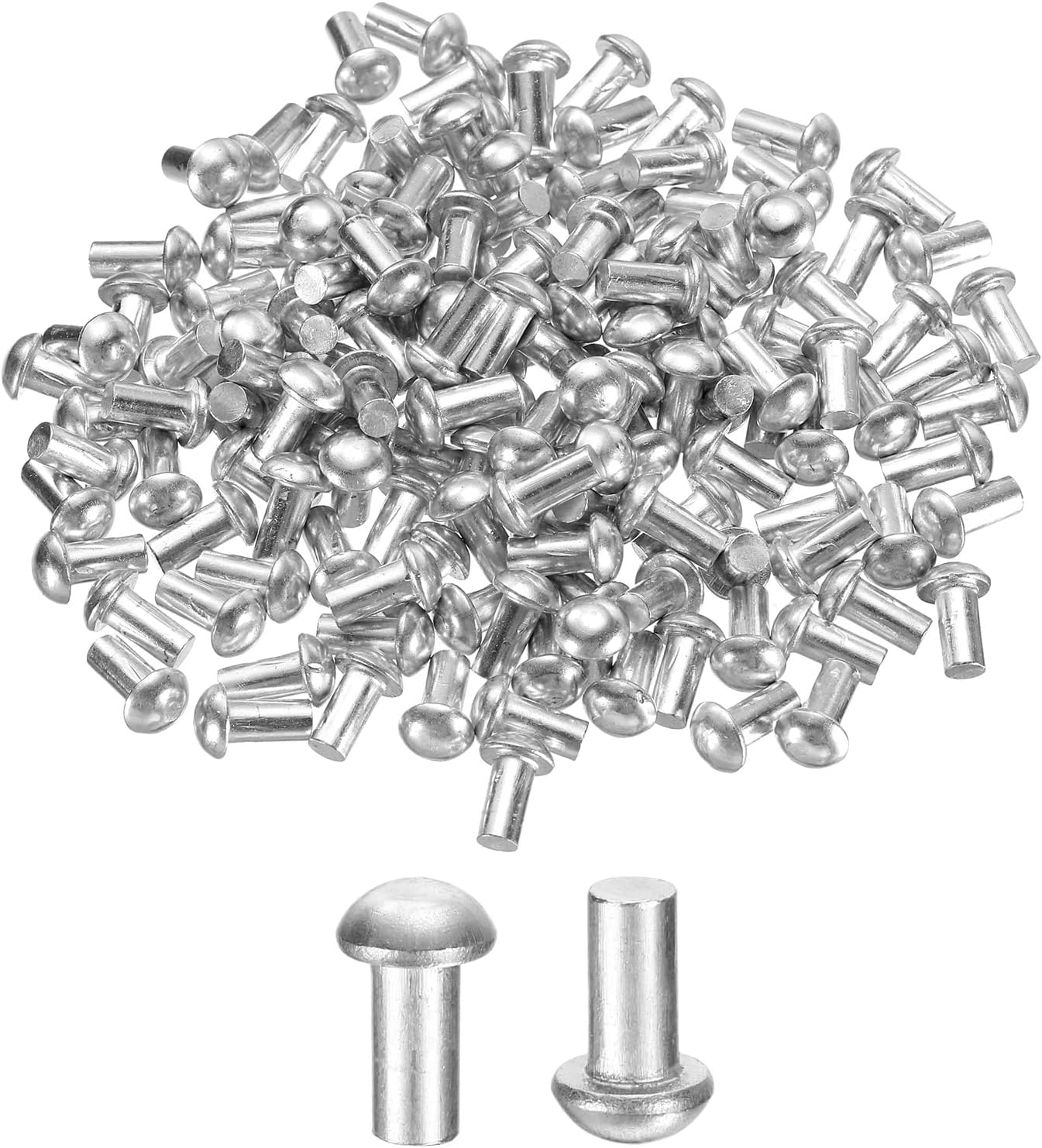 150 Pcs Brazier Head Solid Aluminum Rivets, M4 Dia x 8mm Length Round Head Aluminum Boat Rivets for Repairing Boats, Machinery, Aircraft, Automobile Industry