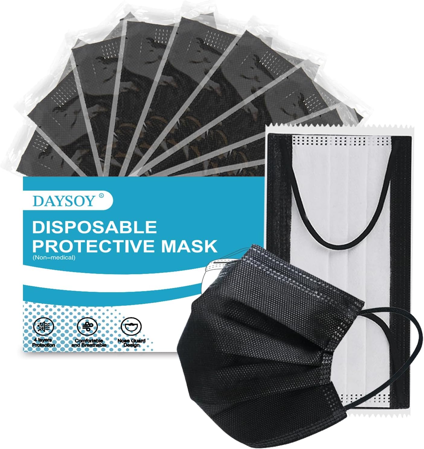 Individually Wrapped 4-Layer Filter Disposable Face Mask Single Use Dust Safety Face Mask Flat Earloop Latex-Free 50pcs