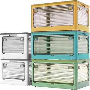 X XUNTAO【収納ボックス 折りたたみ】蓋付き 積み重ね 全方向から取り出せる 収納ケース 衣類 布団 小物 収納 折り畳み コンテナ ボックス 大型 プラスチック キャスター おしゃれ 多機能 防塵 防カビ 防湿 無臭 半透明 厚み 強い耐荷重 大容量 家庭 車用 複数のサイズ 各種カラー(S5個セット,40.5cm*29cm*24cm,28.2L)