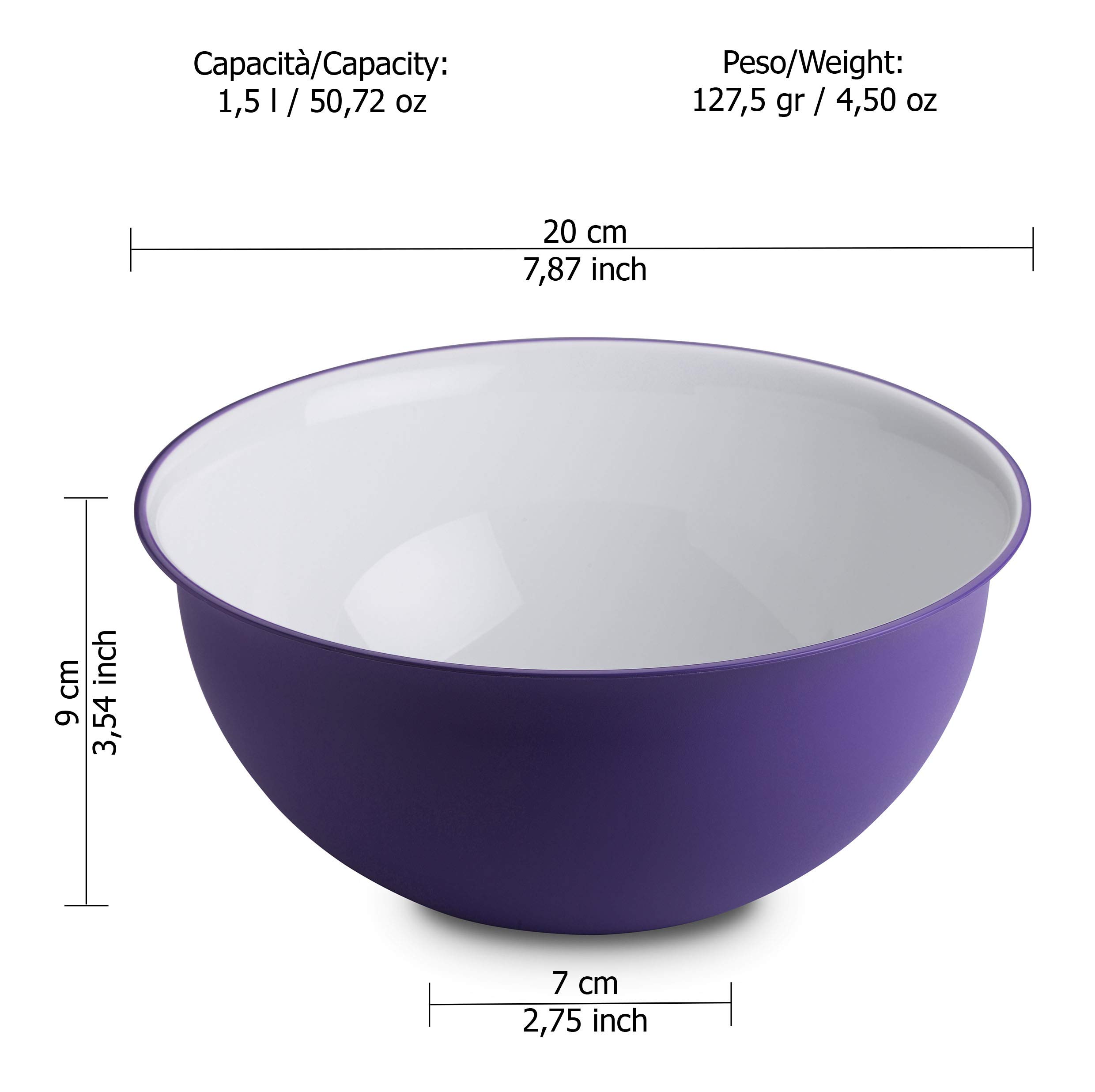 OMADA Design - 3 cuencos antibacterianos de 1,5 l, de plástico, irrompibles, lavables en lavavajillas, fabricado en Italia, línea Sanaliving