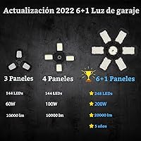 Vista 5 de Paquete de 2 Luces de Garaje, 200W 20000LM 6500K Luces LED de Taller, Luces LED de Garaje para Techo con 6+1 Paneles Deformables, Bombilla de Rosca