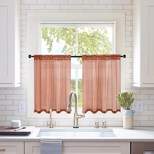 MIULEE - Cortinas cortas traslúcidas para cocina, baño, cafetería, decoración de media ventana, con jareta para cortinero, 2 paneles de 29 pulgadas